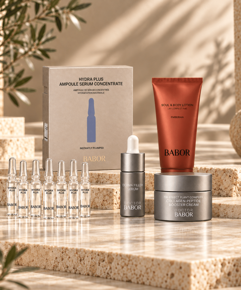 BABOR Hydrate & Lift Set med Hydra Plus, Derma Filler Serum, Collagen-Peptide Booster Cream og Emberean Lotion